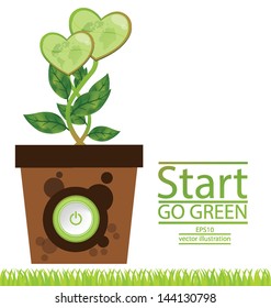 Jardiniere. Start button. Heart. Tree design. Go green. Save world. vector illustration.