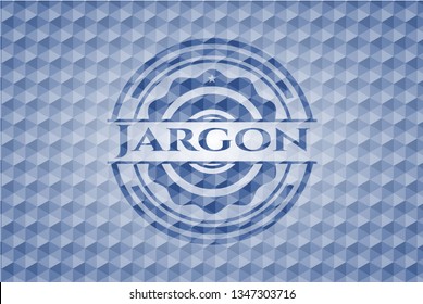 Jargon blue badge with geometric pattern.