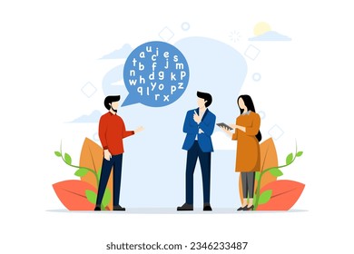 Jargon, complicated conversations, difficult to explain, communicate with technical words, difficult to understand language, speak jargon words in speech bubble dialogues that confuse people.