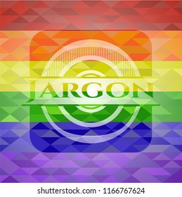 Jargon emblem on mosaic background with the colors of the LGBT flag