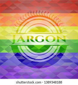 Jargon emblem on mosaic background with the colors of the LGBT flag