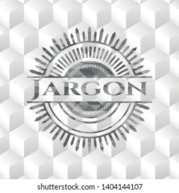 Jargon grey badge with geometric cube white background