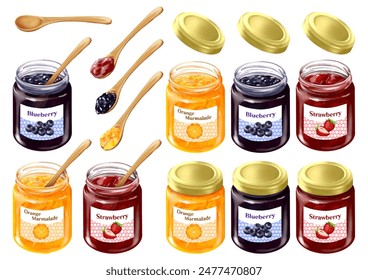 Jarred Jam Variety Strawberry Orange Marmalade Blueberry