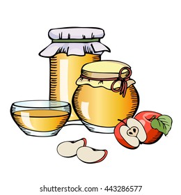 Jars with Apple jam. Vector