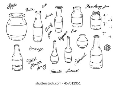 Jars and bottles. Hand drawn sketch
