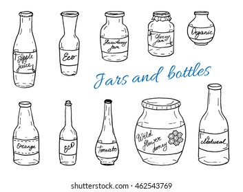 Jars and bottles. Hand drawn sketch