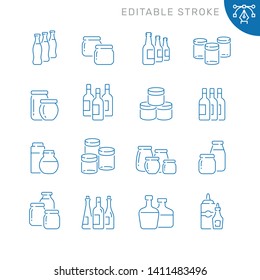 Jars and bottles related icons. Editable stroke. Thin vector icon set