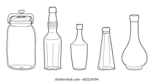 jars and  Bottles vintage vector set hand drawn line art illustration