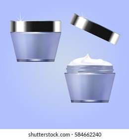 Jars with cosmetic moisturizer. Perfumery. Vector illustration
