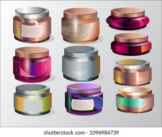 Jars of cream set vector illustration isolated on white background