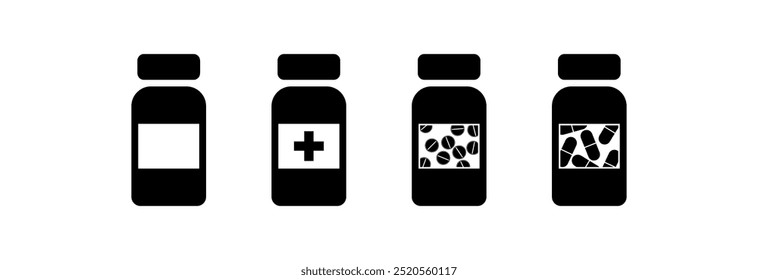 Jars for different types of pills. A set of icons.