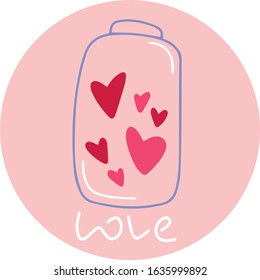 Jars full of small hearts minimalistic illustration