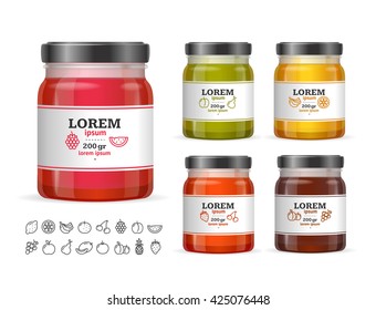 Jars Glass with Jam Template. Vector illustration