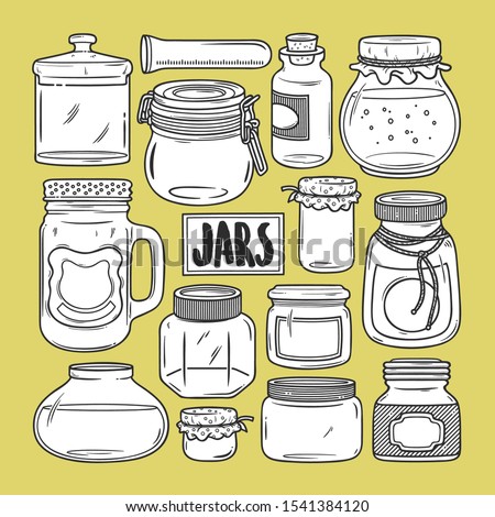 Jars Hand Drawn Doodle Coloring Vector [Yellow]