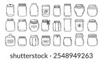 Jars hand drawn doodle isolated on white background. Jar empty, template outline drawing elements collection. Vector illustration eps10