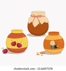 jars of homemade jam and bee honey