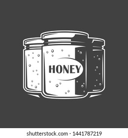 Jars of honey isolated on black background. Vector illustration
