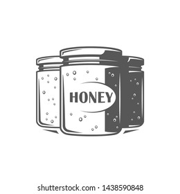 Jars of honey isolated on white background. Vector illustration