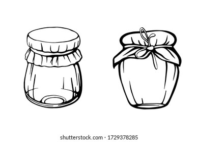 Jars of honey isolated on a white background. Bee honey. Strengthening the immune system. Hand drawn vector illustration in Doodle style
