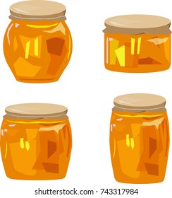 Jars with honey on white background