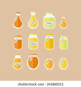 Jars of honey set of icons. Vector isolated elements for design