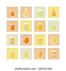 Jars of honey set of icons. Vector elements for web and apps design