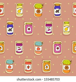 Jars of jam seamless pattern in vector