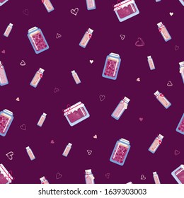 Jars of jam and sweets on a seamless background