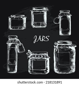 Jars with label. Hand drawn imitation of chalk