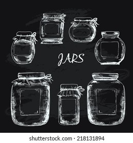 Jars with label. Hand drawn imitation of chalk