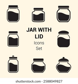 jars with lids Icons Set. Editable vector icon. Perfect for web and app interfaces, presentations, infographics, etc
