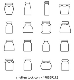 Jars, Line Icons Set. Glass Jar, Symbols Collection. Empty Jar For Food Storage, Vector Linear Illustration