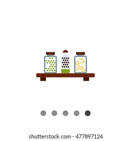 Jars with peas and pasta on shelf
