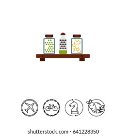 Jars with peas and pasta on shelf