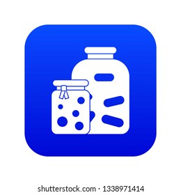 Jars with pickled vegetables and jam icon digital blue for any design isolated on white vector illustration