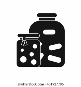 Jars with pickled vegetables and jam icon in simple style isolated vector illustration