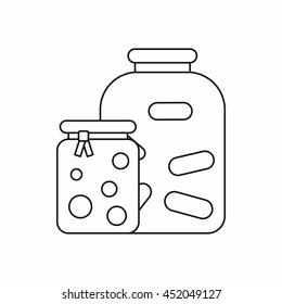 Jars with pickled vegetables and jam icon in outline style isolated vector illustration