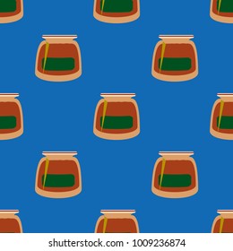 Jars with rustic home canning new seamless pattern for background.