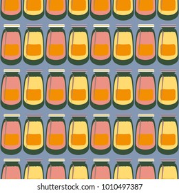 Jars with rustic home canning new seamless pattern for background.