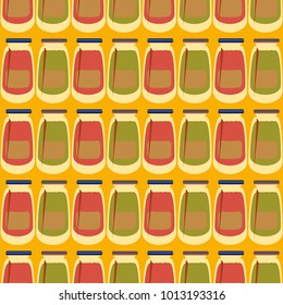 Jars with rustic home canning new seamless pattern for background.