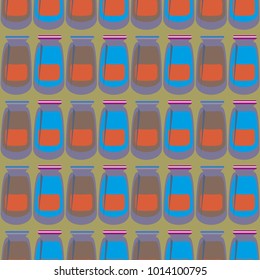 Jars with rustic home canning new seamless pattern for background.