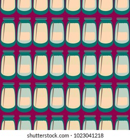 Jars with rustic home canning new seamless pattern for background.