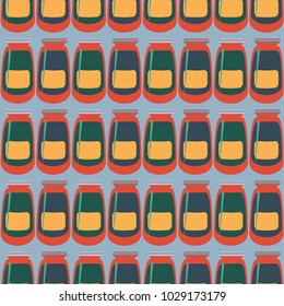 Jars with rustic home canning new seamless pattern for background.
