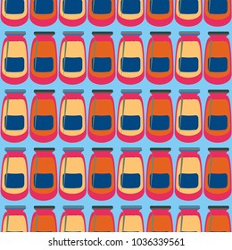 Jars with rustic home canning new seamless pattern for background.