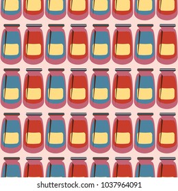 Jars with rustic home canning new seamless pattern for background.