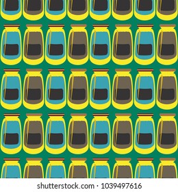 Jars with rustic home canning new seamless pattern for background.