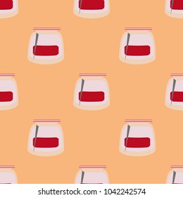 Jars with rustic home canning new seamless pattern for background.