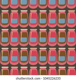 Jars with rustic home canning new seamless pattern for background.