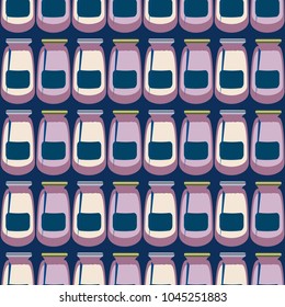 Jars with rustic home canning new seamless pattern for background.