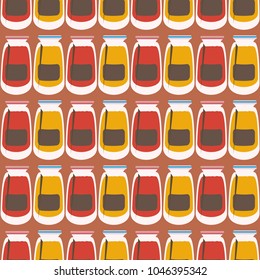 Jars with rustic home canning new seamless pattern for background.
